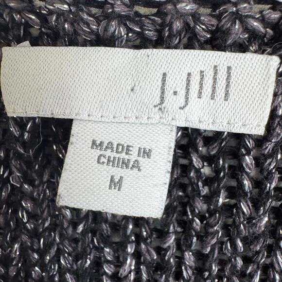 J. Jill Heavy Knit Black Metallic Long Sleeve Sweater Size Medium Cotton Blend - Picture 5 of 7